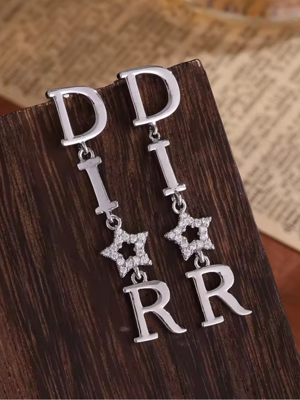 New designer inspired Silver Letter Drop Earrings with Star Accent